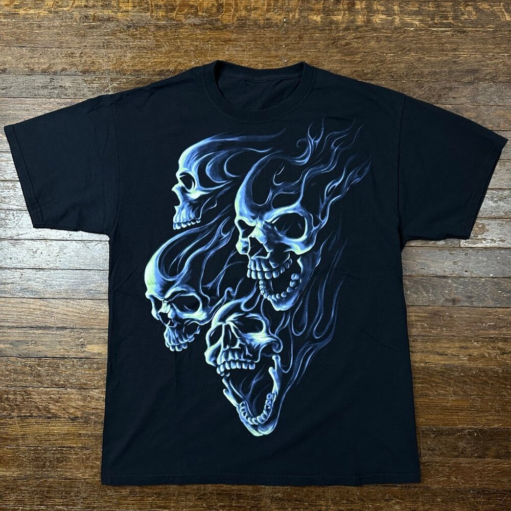 Flaming Blue Skulls Tshirt
